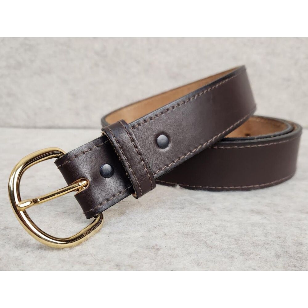 Men's Brown Leather Belt With Gold Buckle Size 42 Made in USA